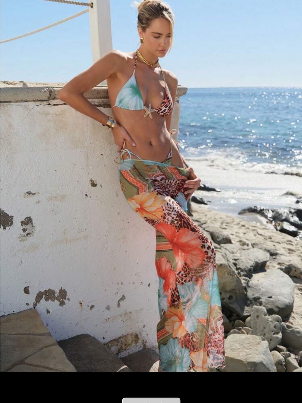 Tropical Floral Tie-Side Bikini Set with coverup - Multicolor